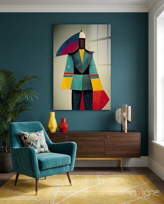 Colored Man Bauhaus constructivist figure glass wall art