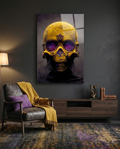 Skull gilded memento mori glass wall art