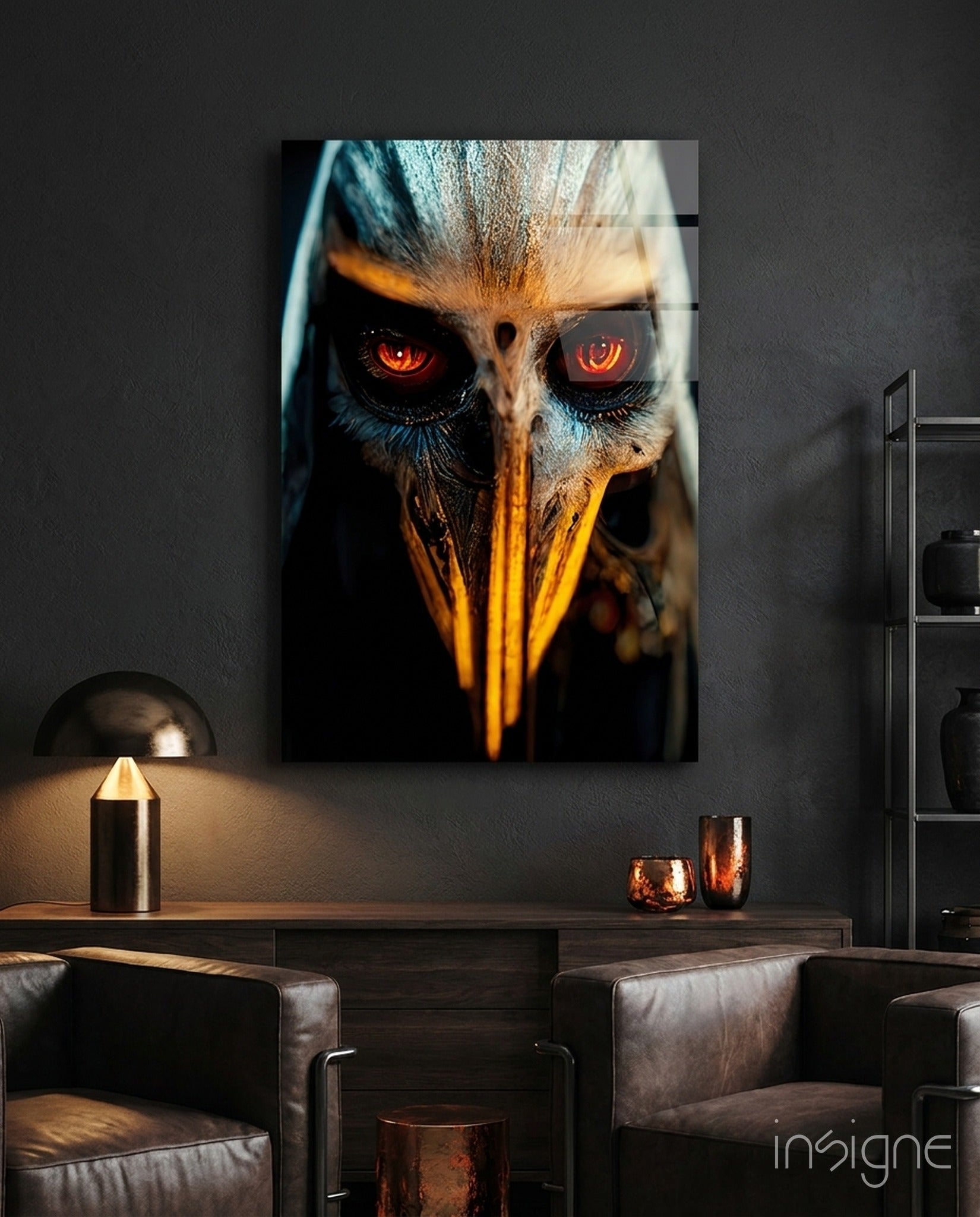 The Beak's Reveal bird skull glass wall art