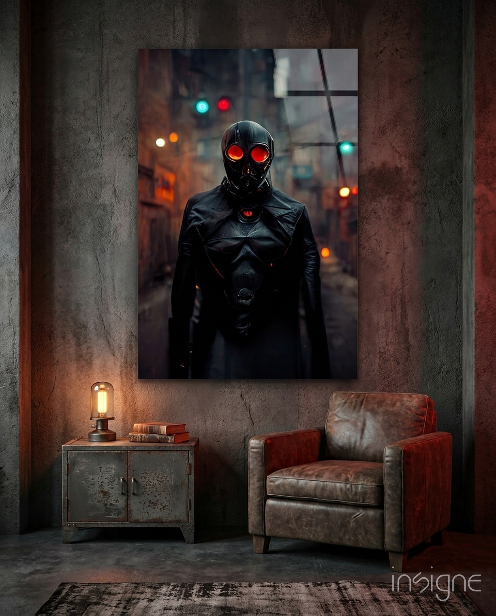 Black Rage cyberpunk alley glass wall art