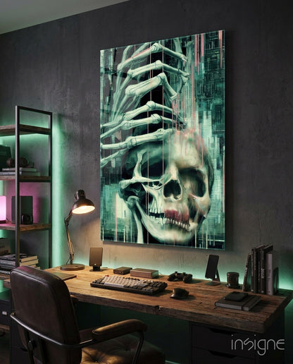 Fall of Skeletons glitch skull glass wall art