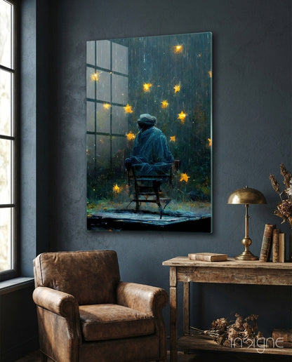 Star Rain silver mist glass wall art