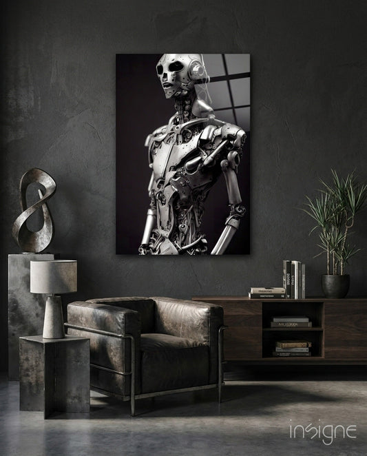 First Humachine skeletal cyborg glass wall art