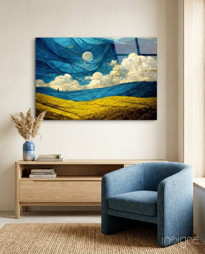 Dancing Sky moonlit mountain ridge glass wall art