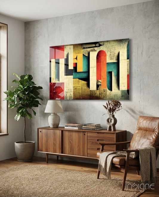 Language Bauhaus geometric blocks glass wall art