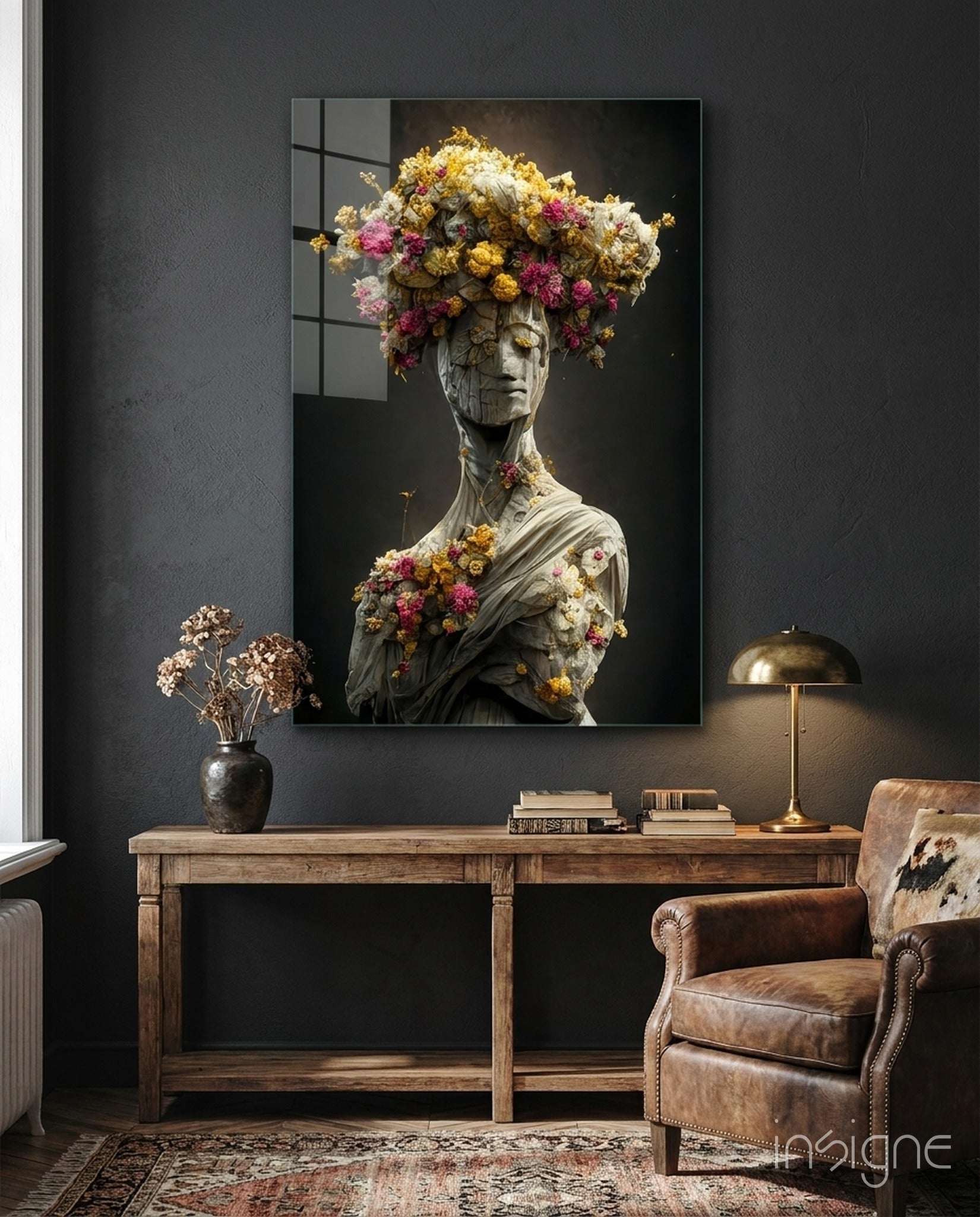 Abandoned Statue glass wall art