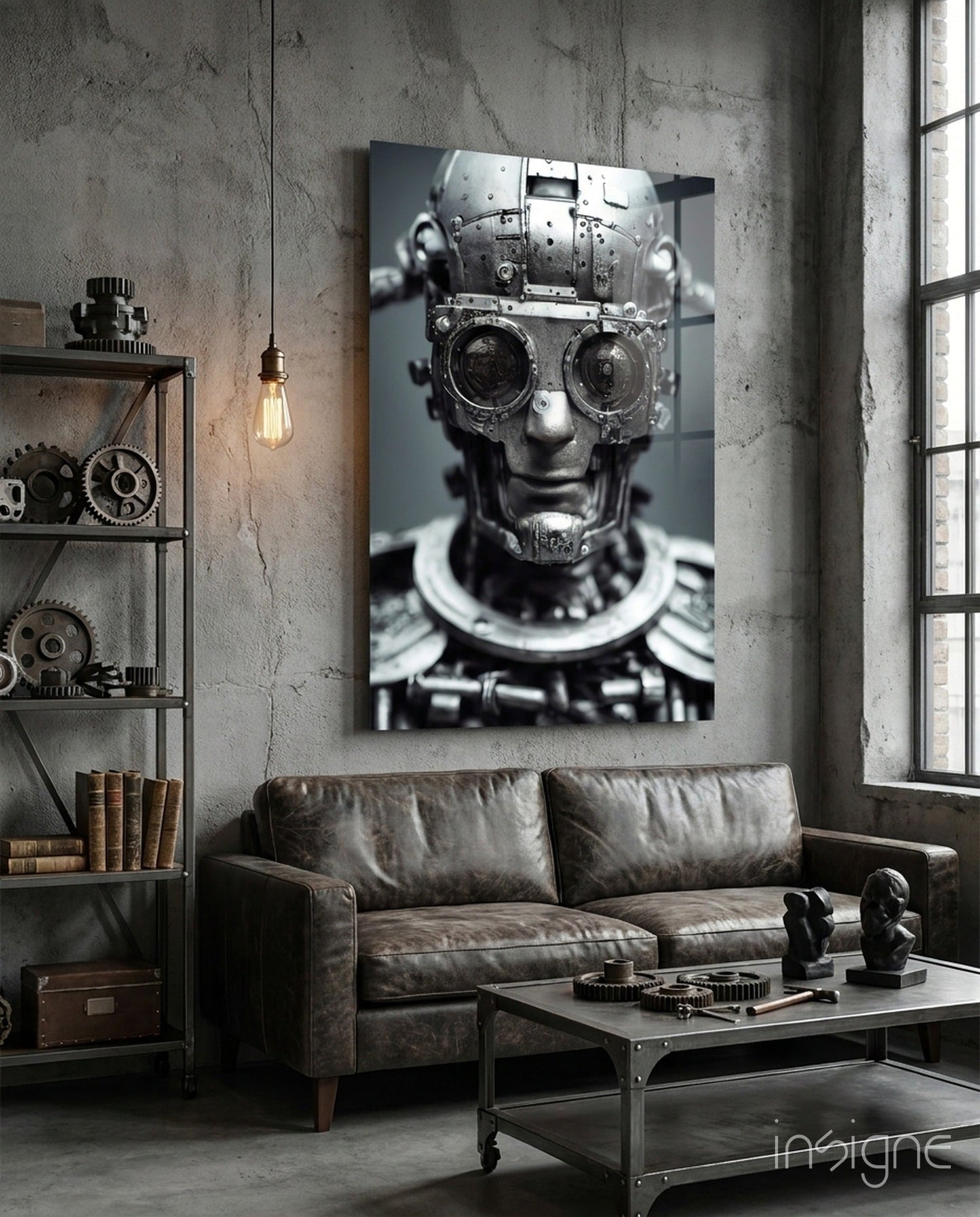 Humachine steampunk cyborg glass wall art