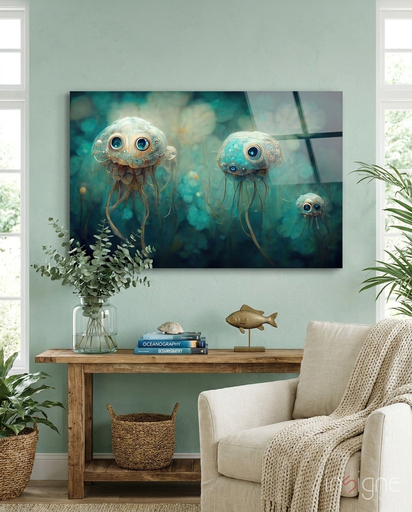 Jelly Eyes kawaii jellyfish glass wall art