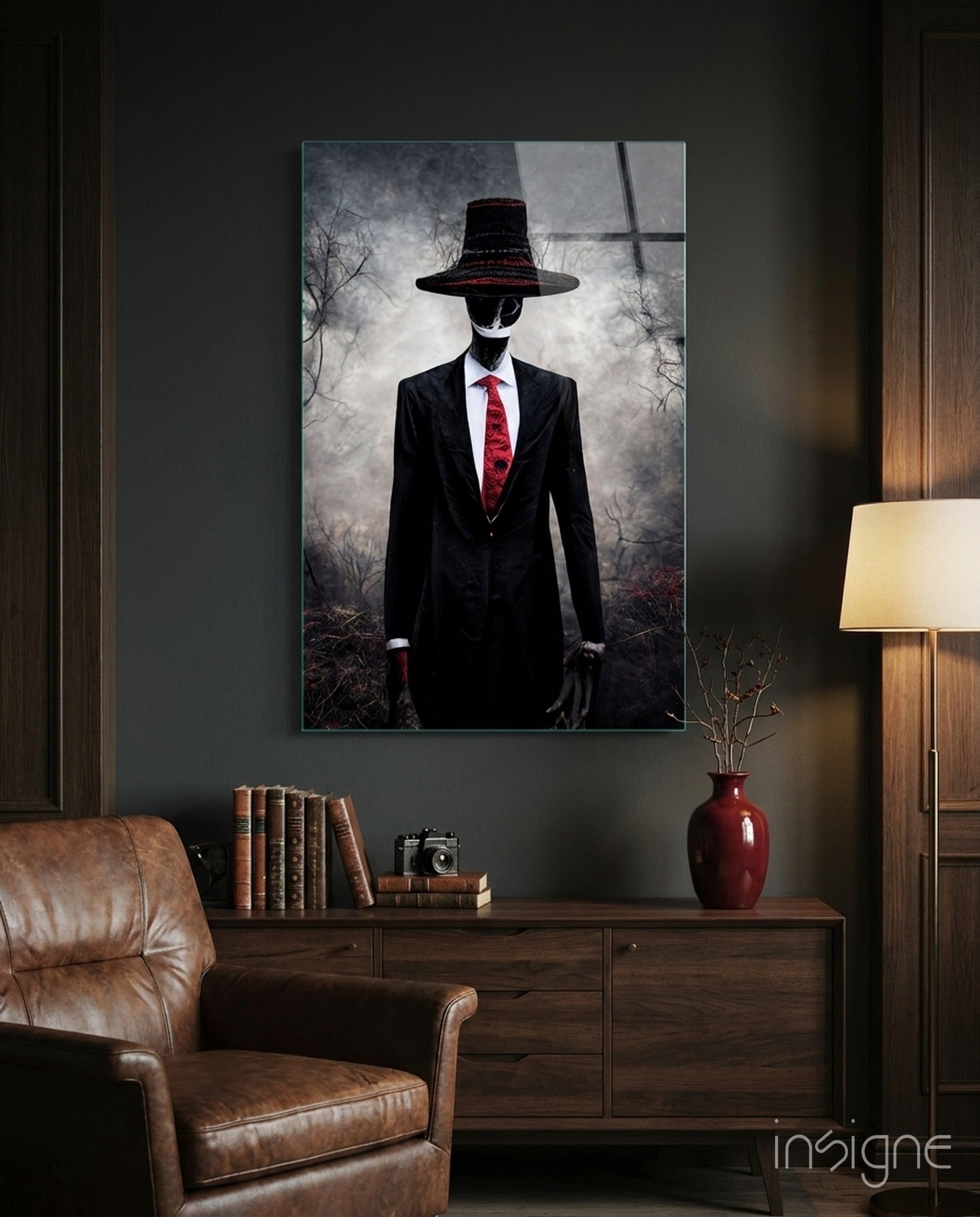 Negotiator gothic figure glass wall art