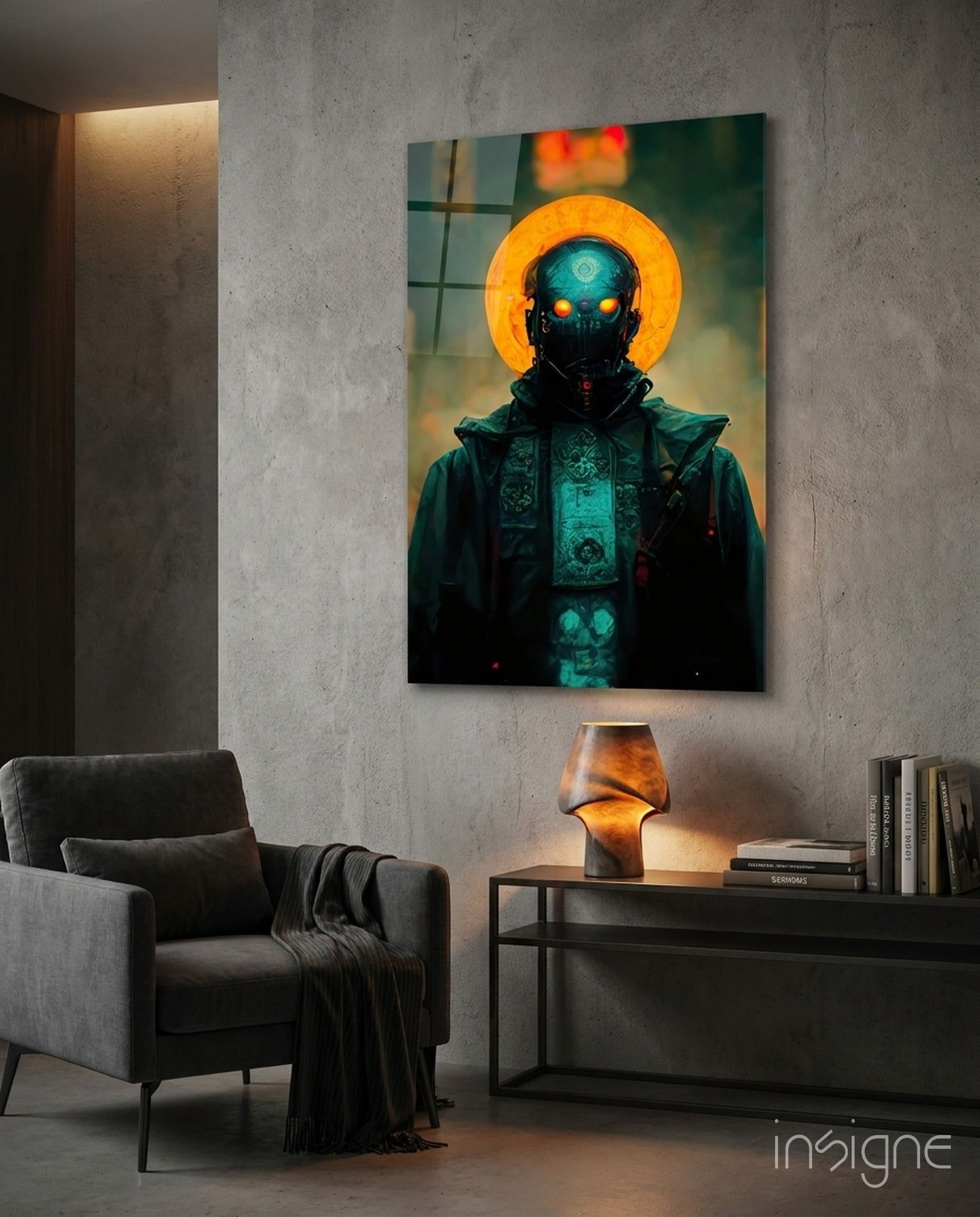 The Prince cyber-monk glass wall art