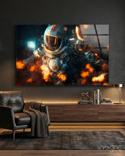 The Drift astronauts flame glass wall art