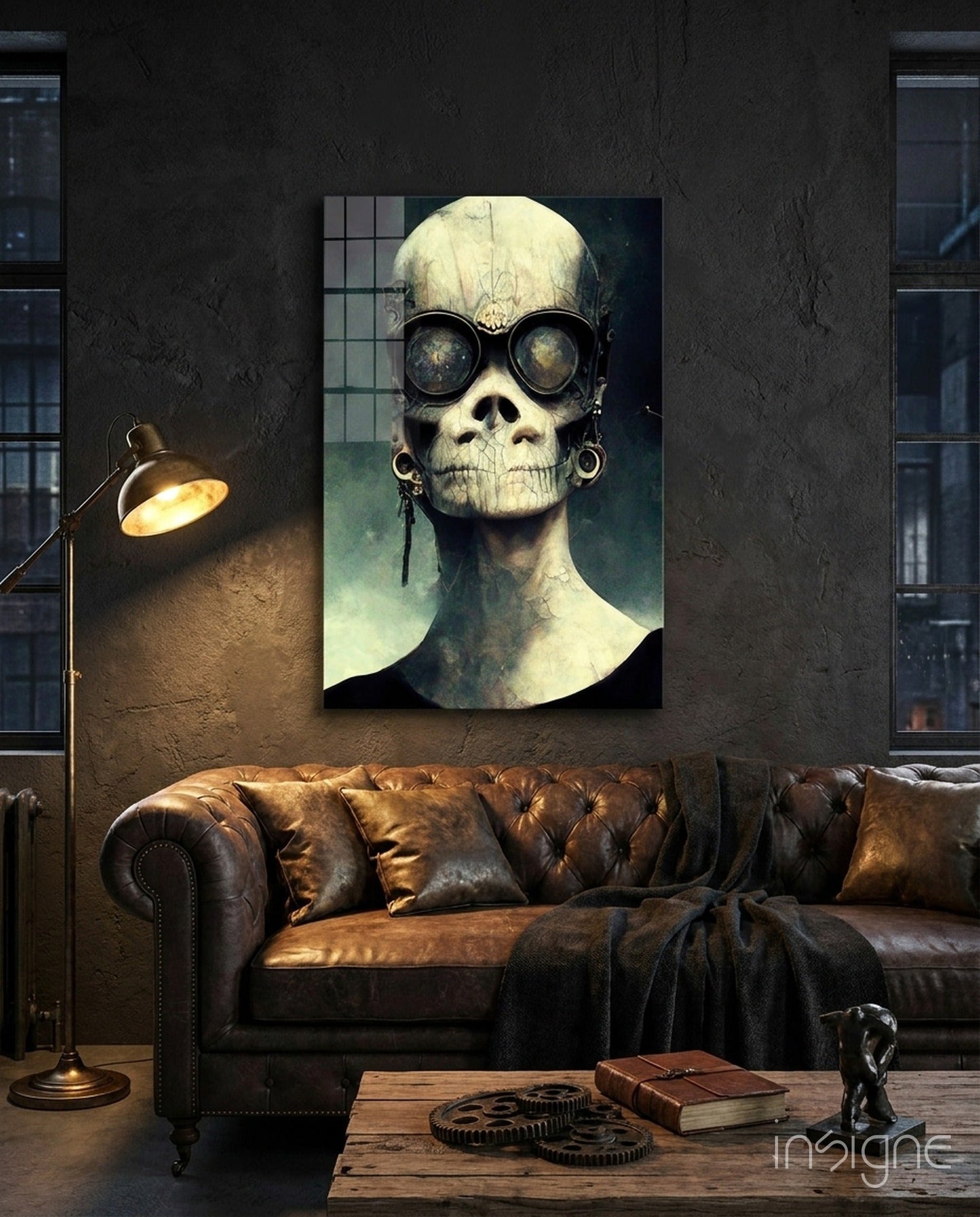No Talk steampunk skull glass wall art