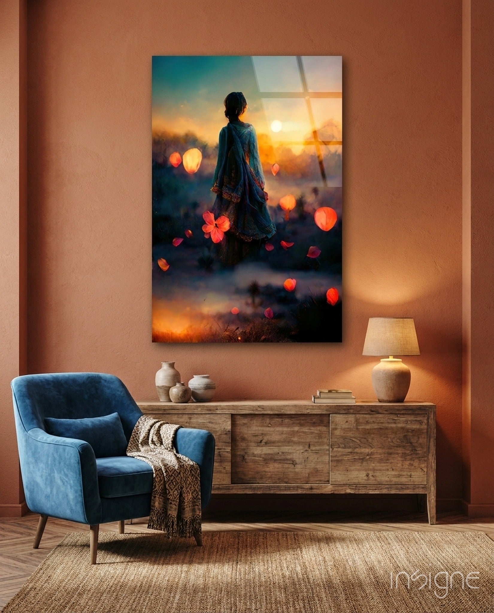 Towards Sunset robed wanderer glass wall art