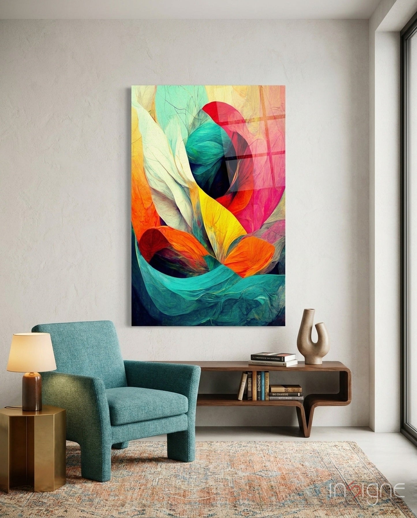 Hidden Swan crimson bloom glass wall art