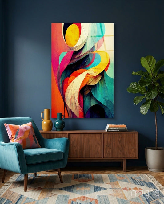 The Hug saffron and cobalt abstract glass wall art