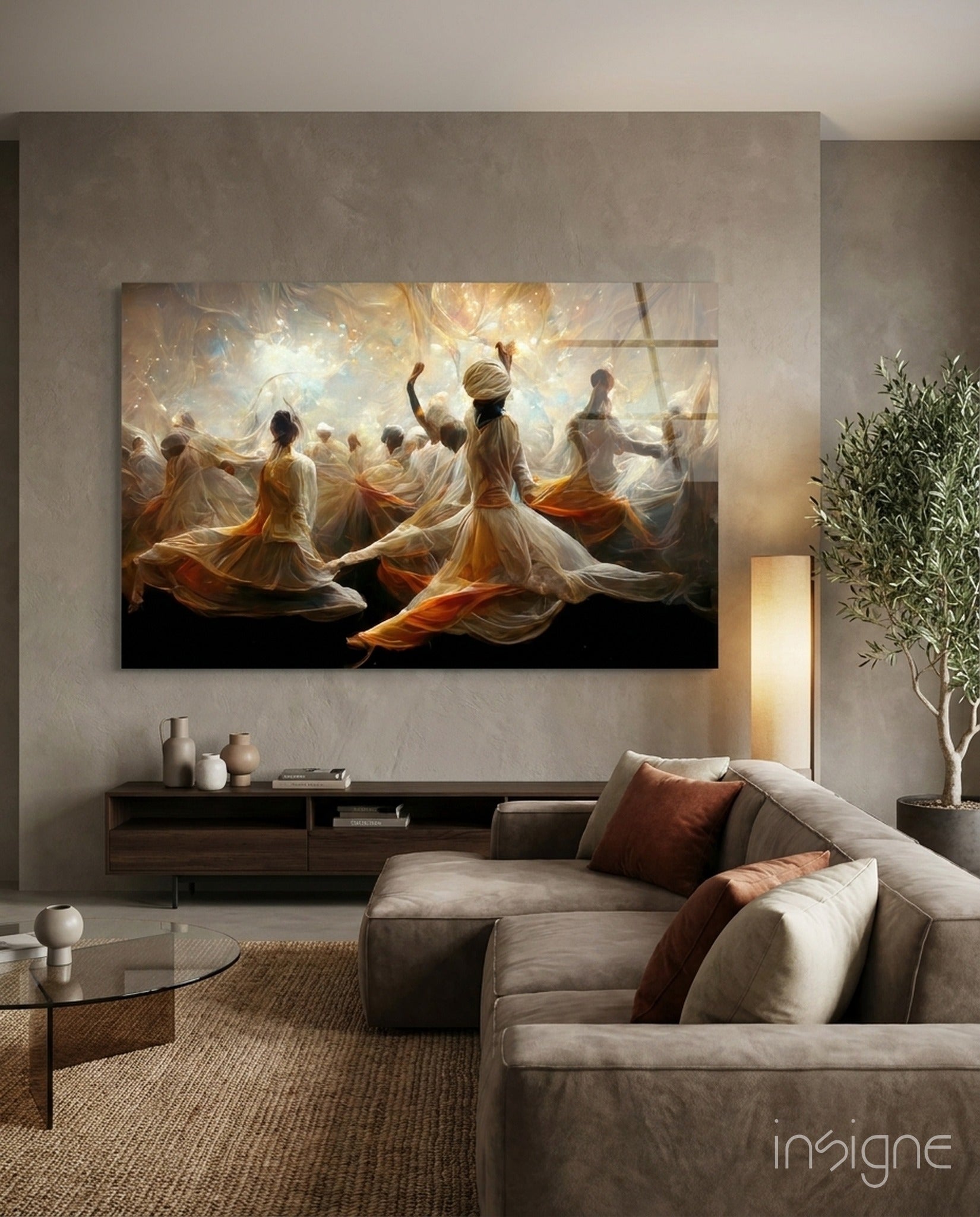 Mysticism glass wall art dervish figure design