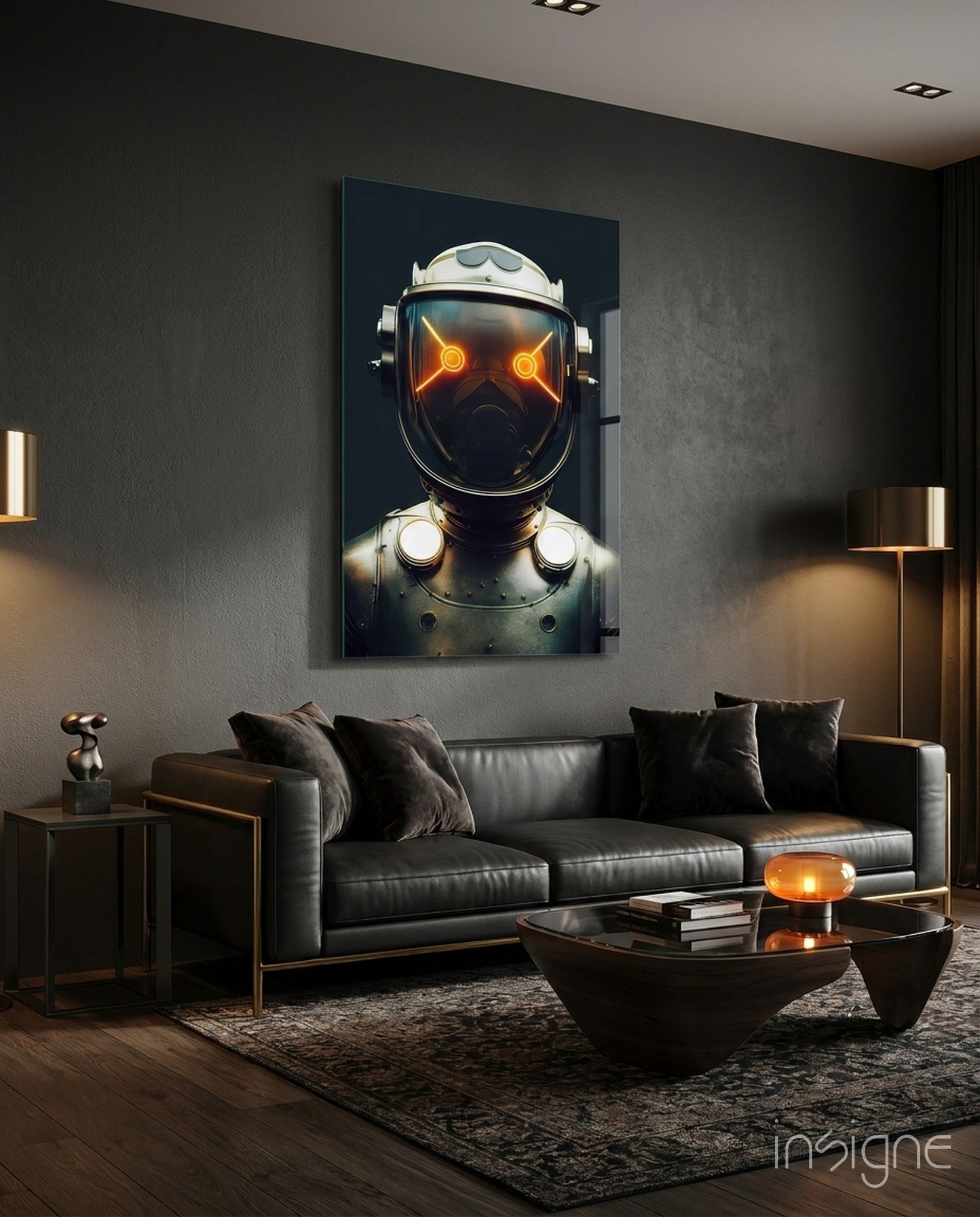 Robotic View glass wall art retro sci-fi design