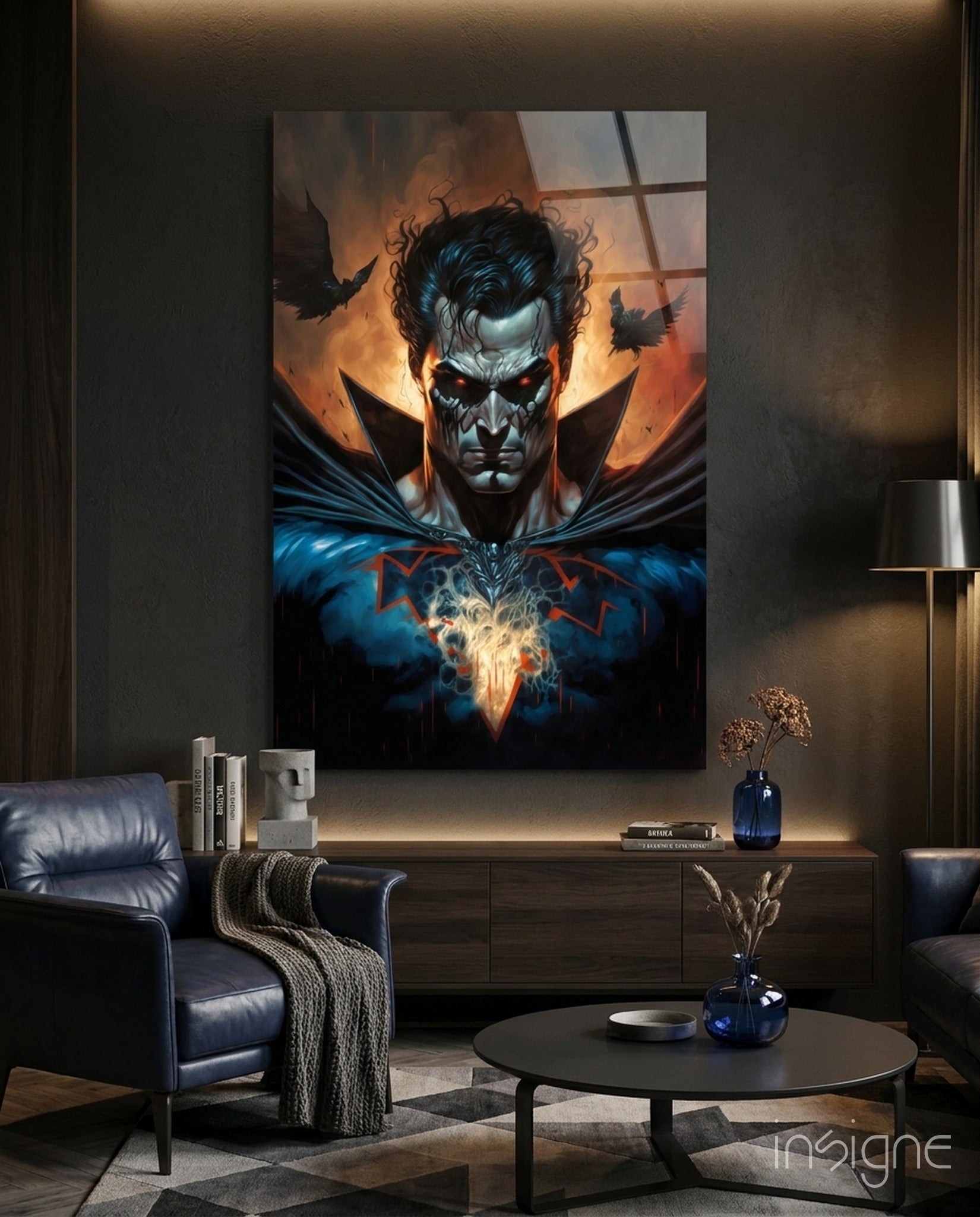 Thirst for Blood glass wall art hanging in a modern room
