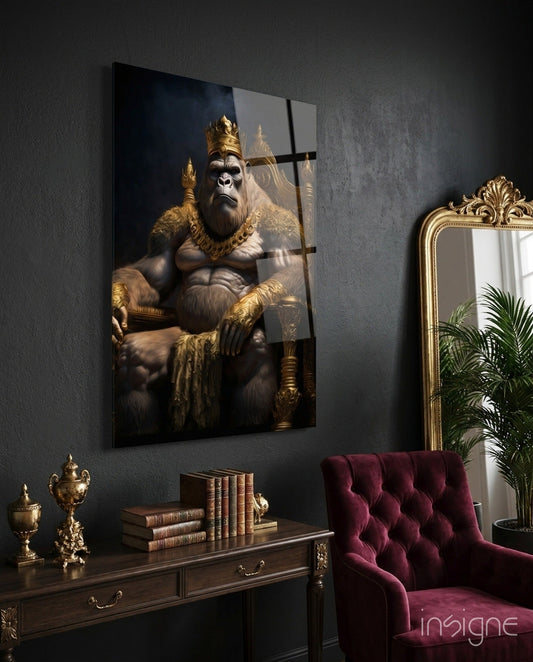 Ape King in Throne glass wall art