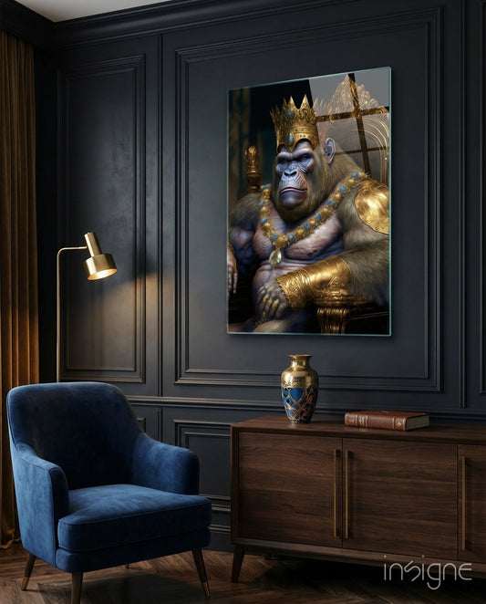 Ape King in Throne glass wall art