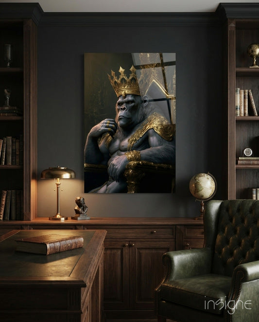 Ape King in Throne glass wall art