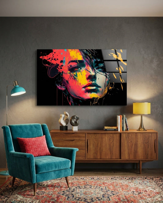 Rebel Beauty Rainbow glass wall art hanging in a modern room