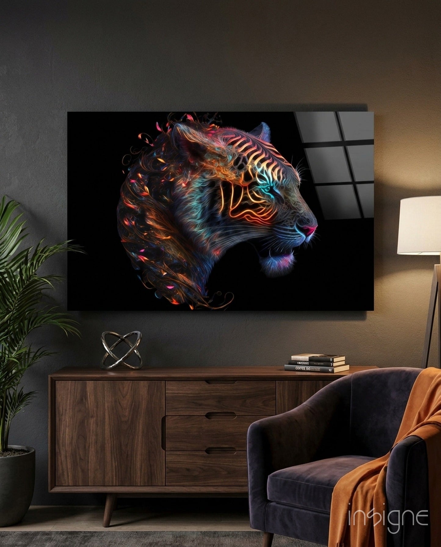 Sparkling Glory fire tiger glass wall art display