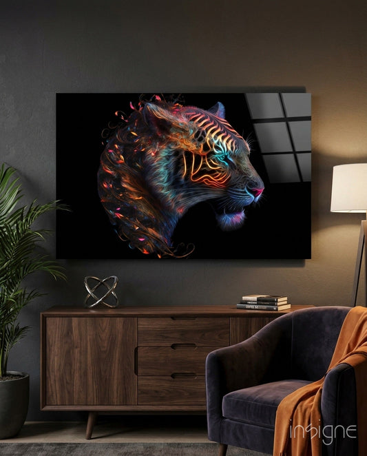 Sparkling Glory fire tiger glass wall art display