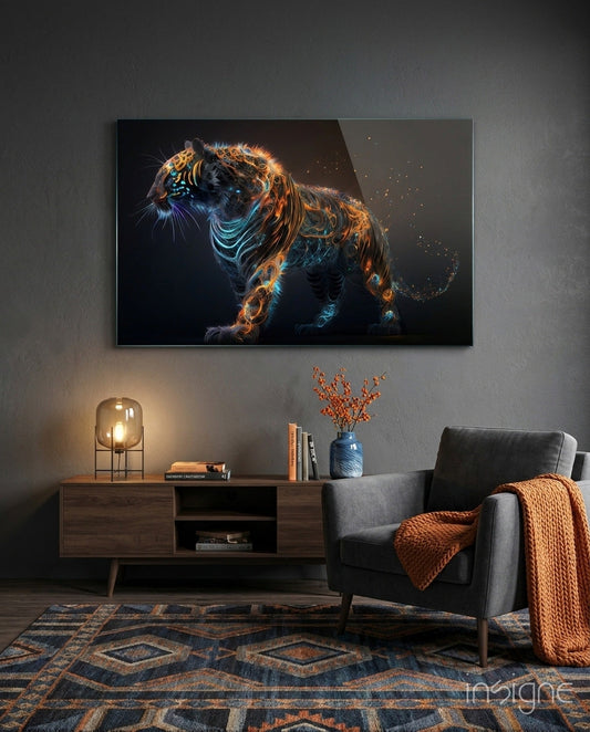 Sparkling glory tiger glass wall art