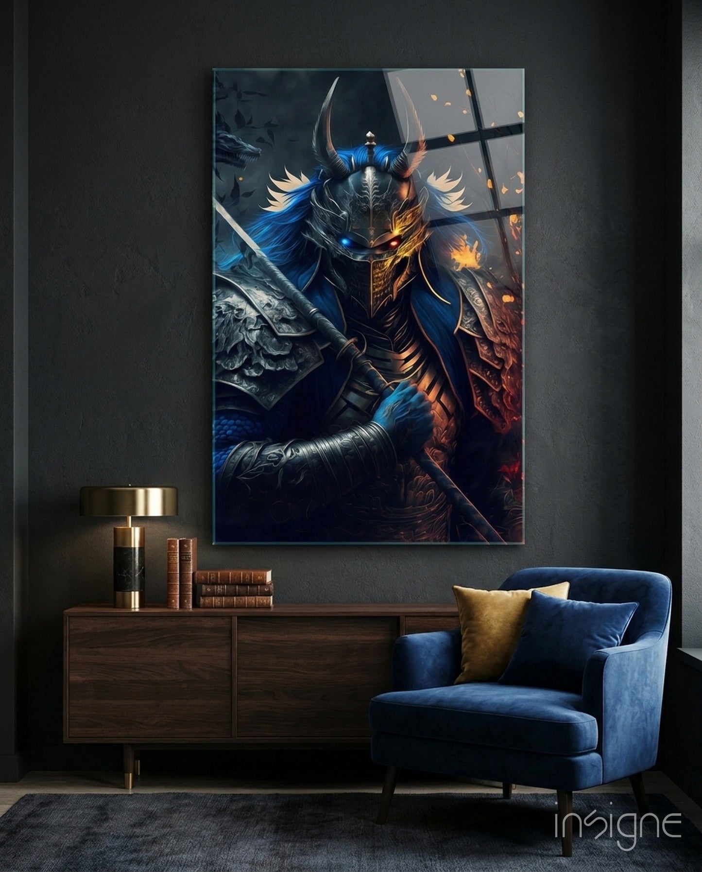 Lord Warrior dragon-knight glass wall art display