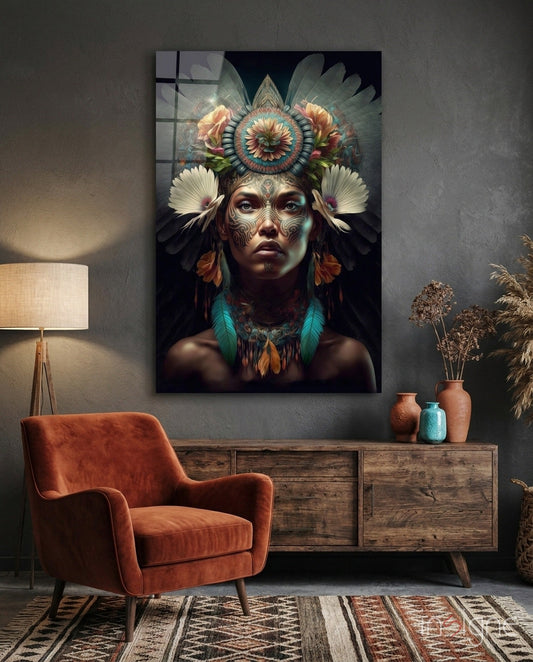 Flower Monarch glass wall art hanging in a modern room