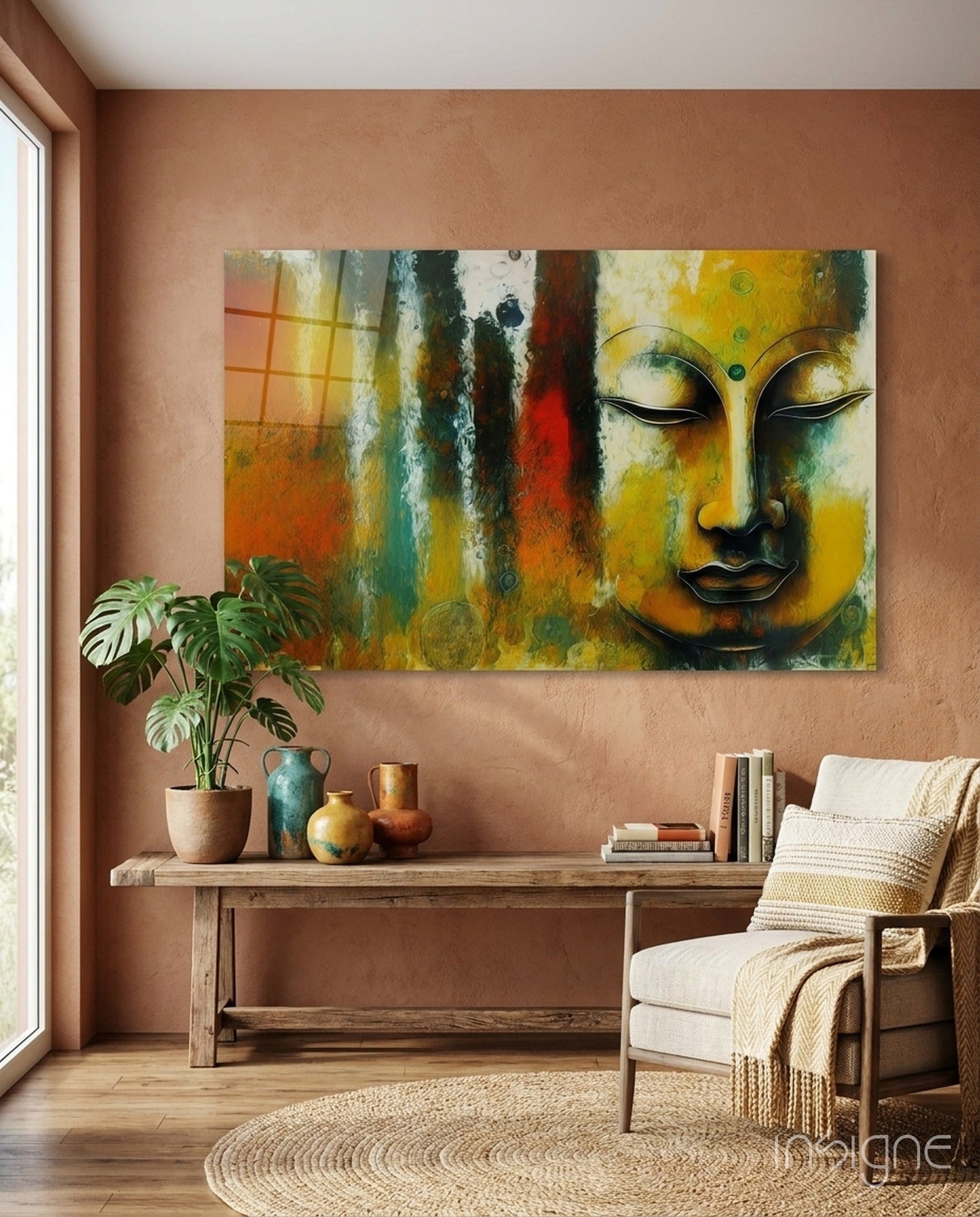 Buddha zen portrait glass wall art display