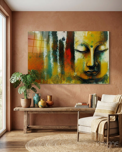 Buddha zen portrait glass wall art display