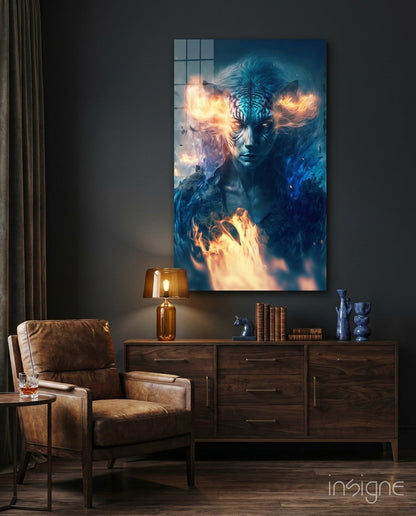 Epic Tiger glass wall art hanging in a modern room