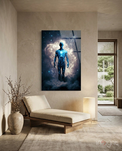 Vitruvius Man cloud halo glass wall art hanging display