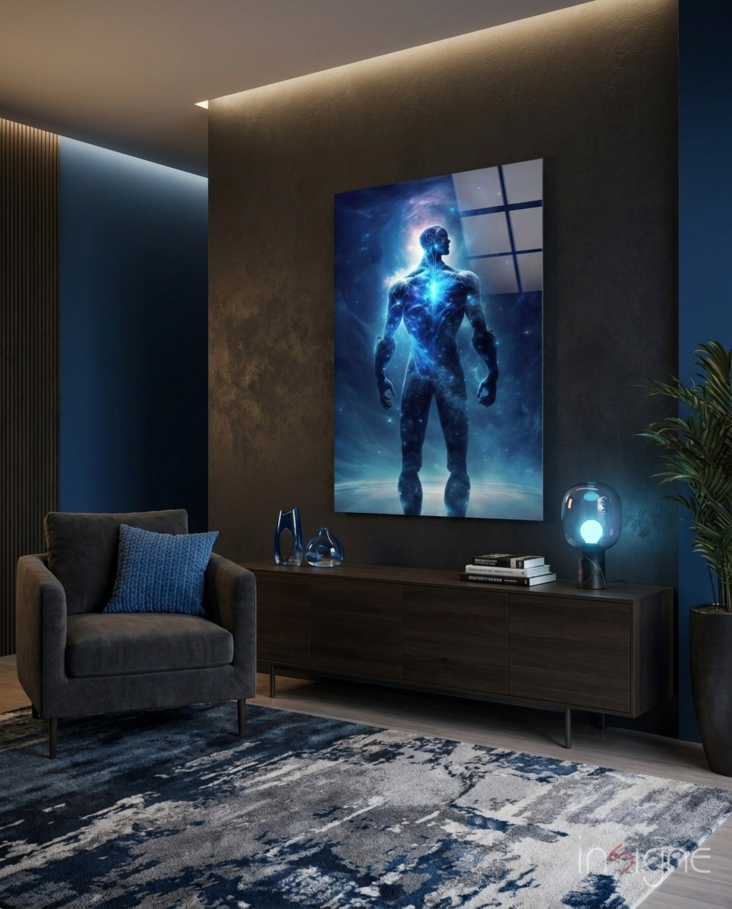 Vitruvius Man cosmic figure glass wall art hanging display