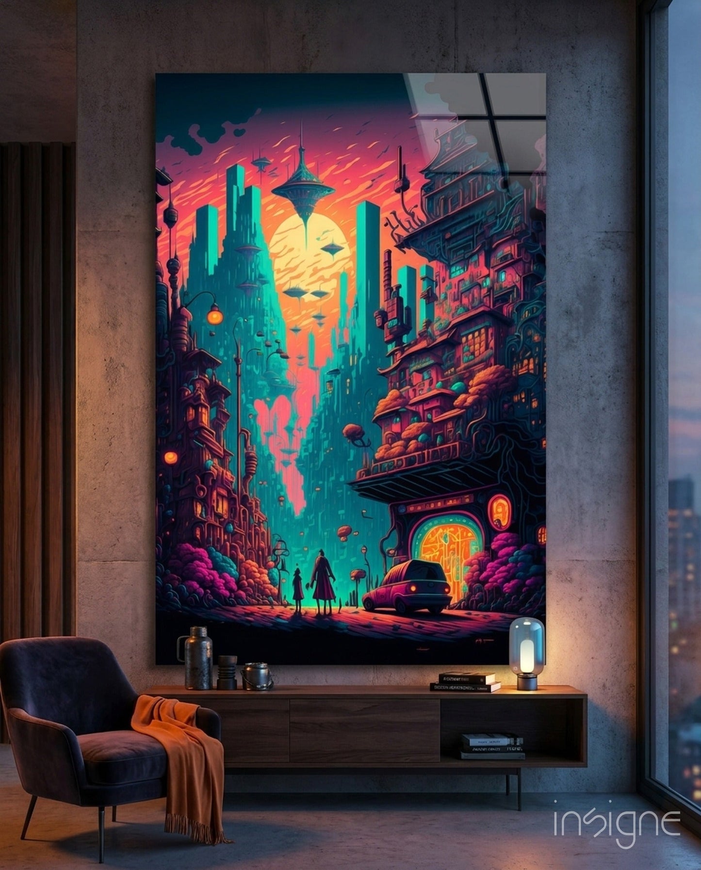 Dream of a New Life glass wall art hanging in a modern room