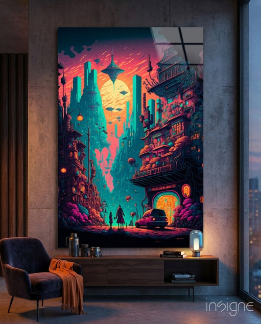 Dream of a New Life glass wall art hanging in a modern room