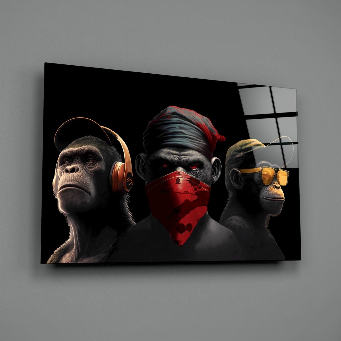 3 Wise Monkey Glass Wall Art