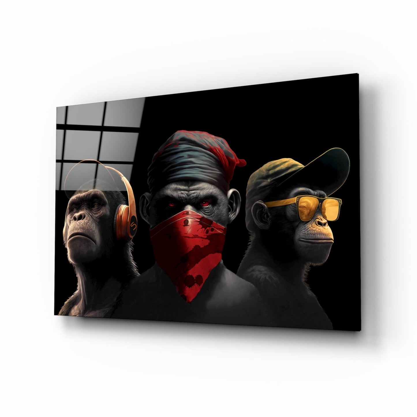 3 Wise Monkey Glass Wall Art