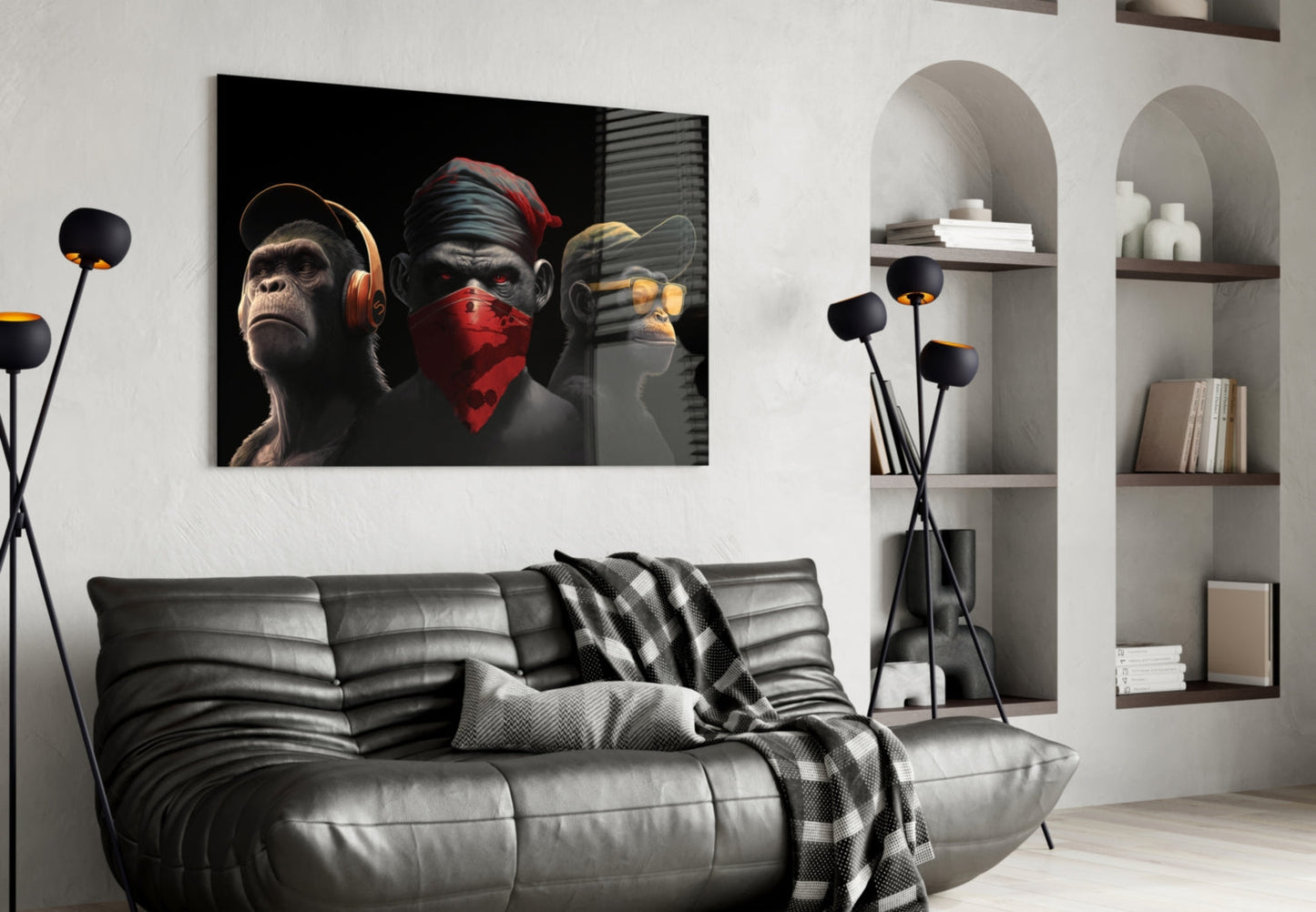 3 Wise Monkey Glass Wall Art