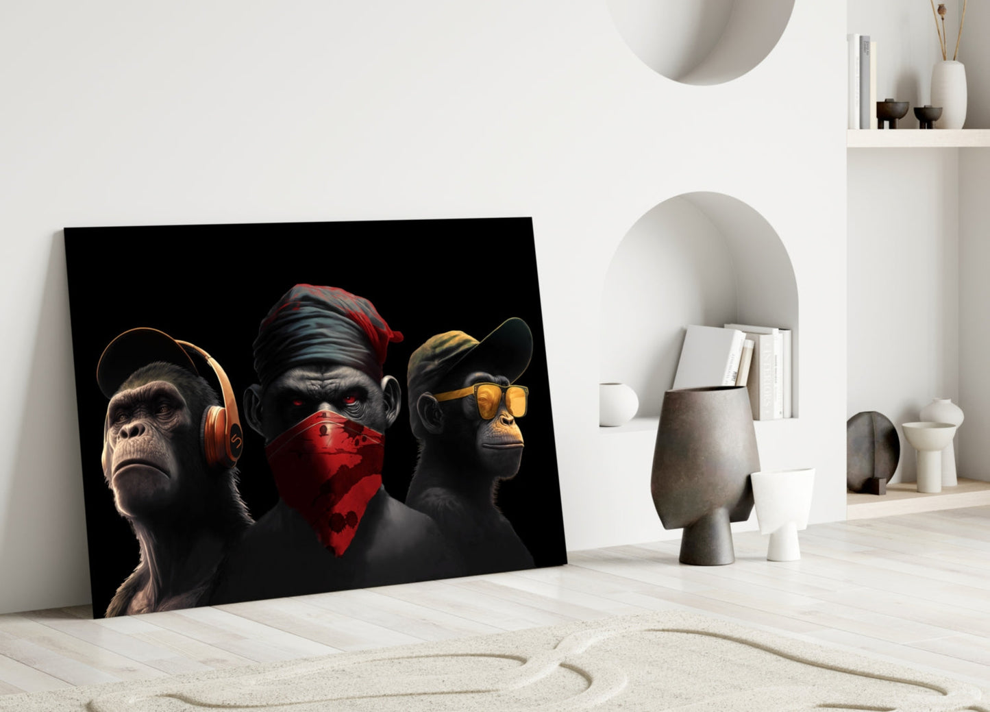 3 Wise Monkey Glass Wall Art