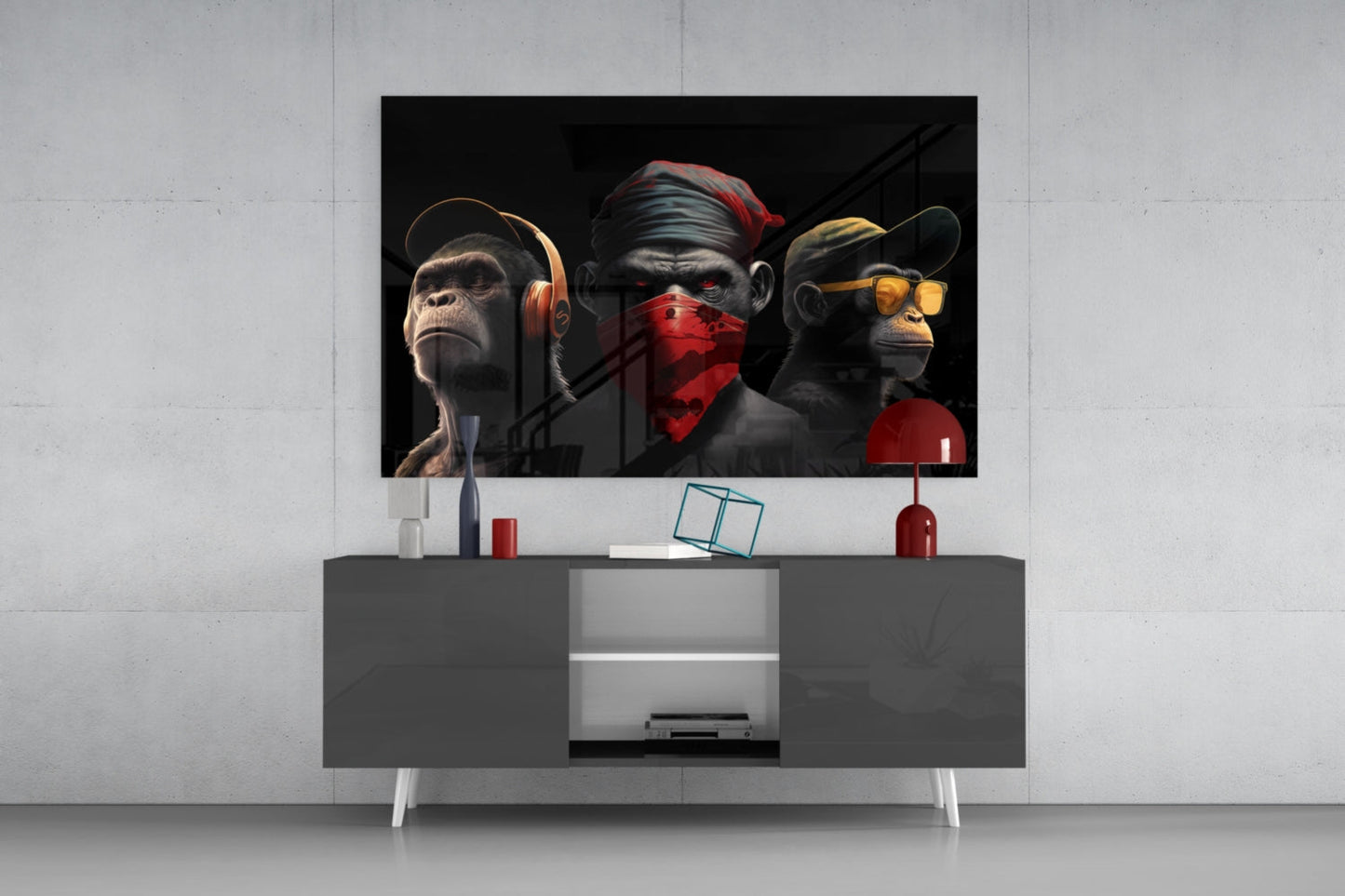 3 Wise Monkey Glass Wall Art