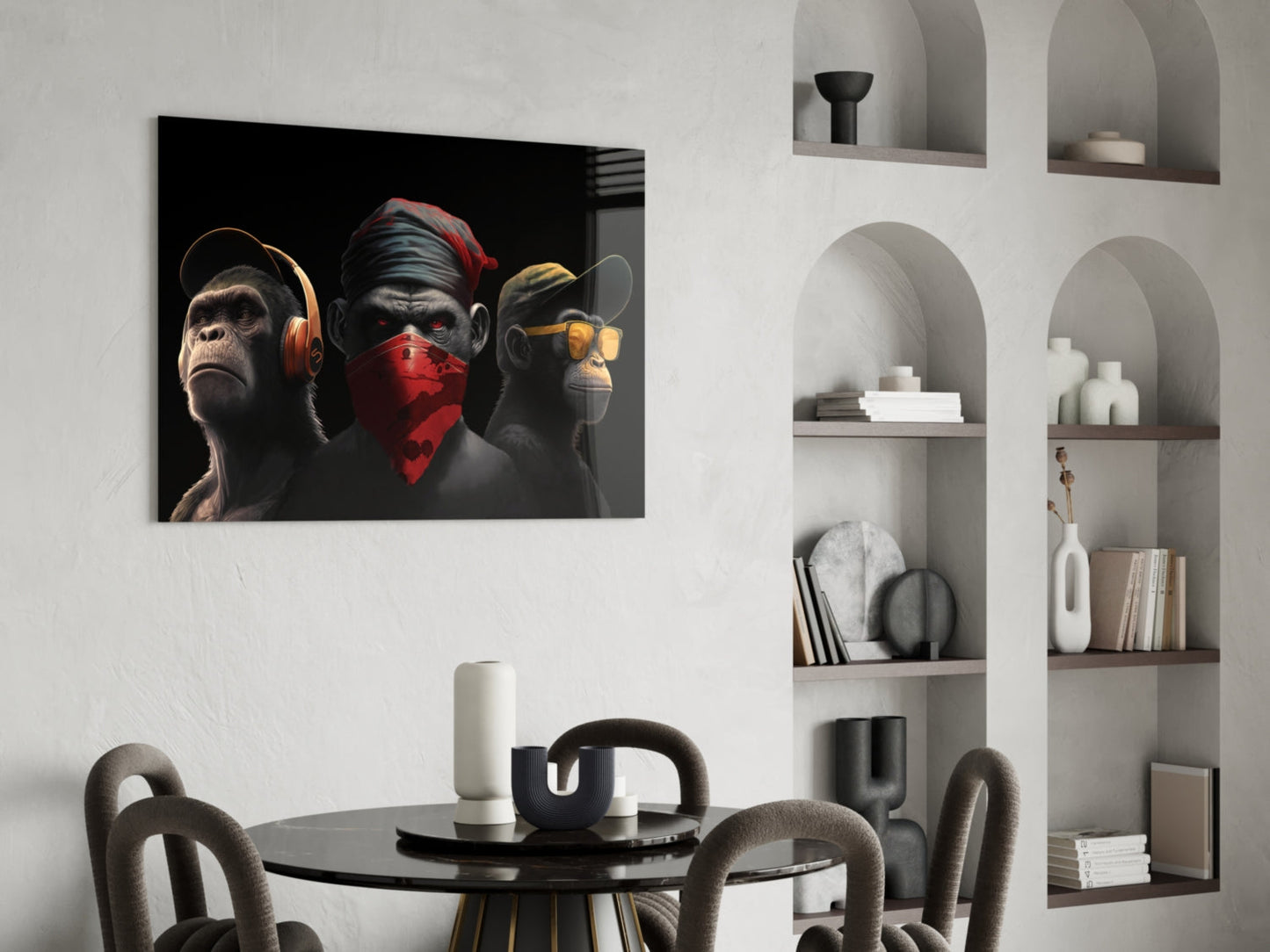 3 Wise Monkey Glass Wall Art