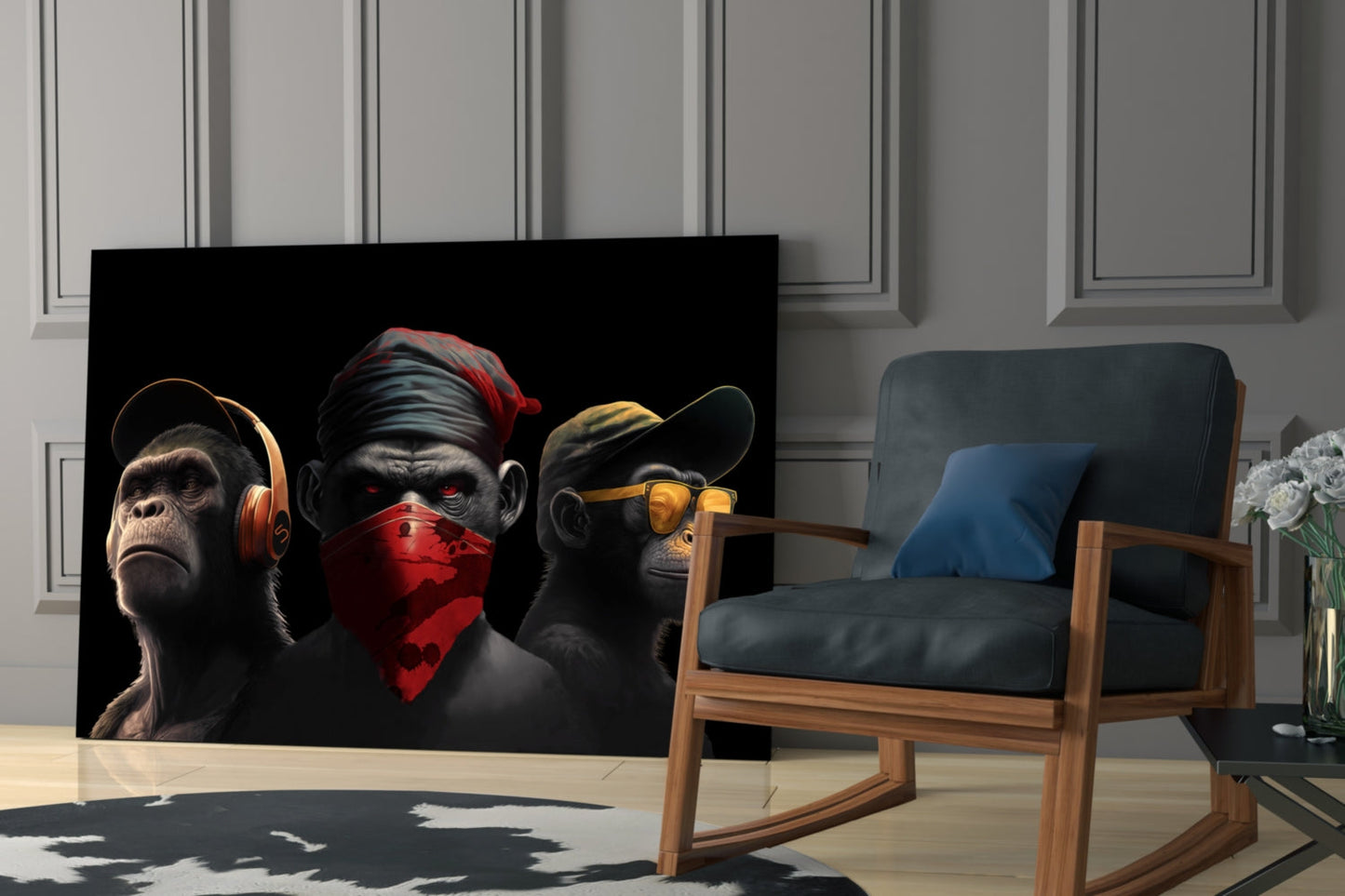 3 Wise Monkey Glass Wall Art