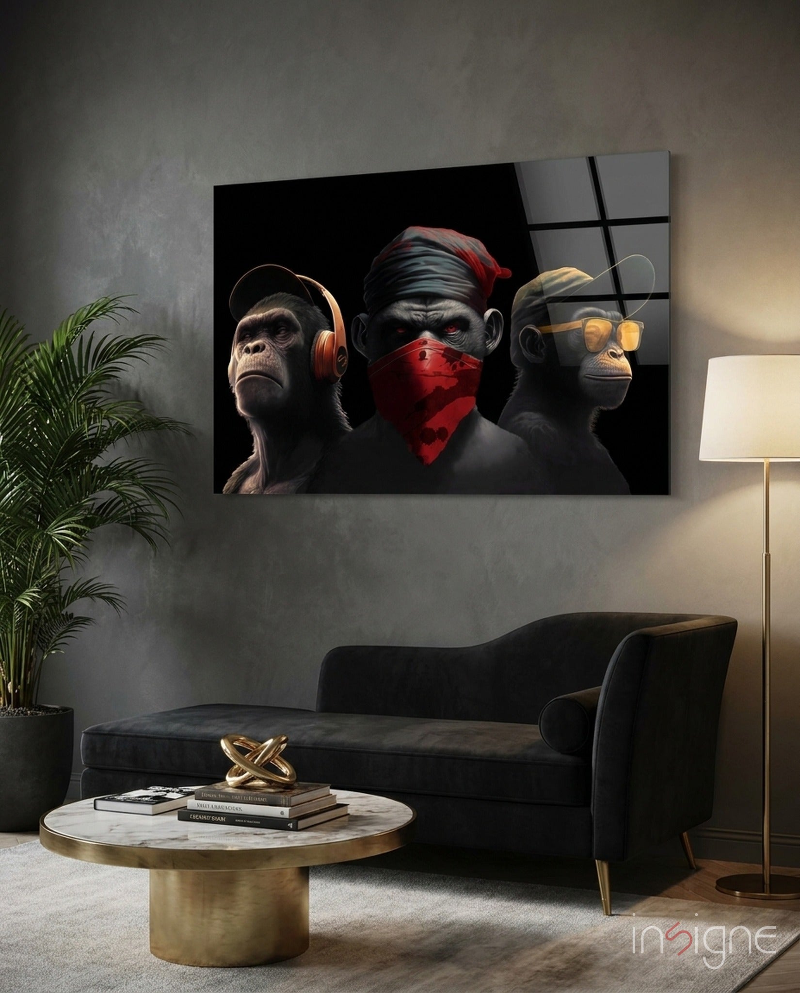 3 Wise Monkey glass wall art