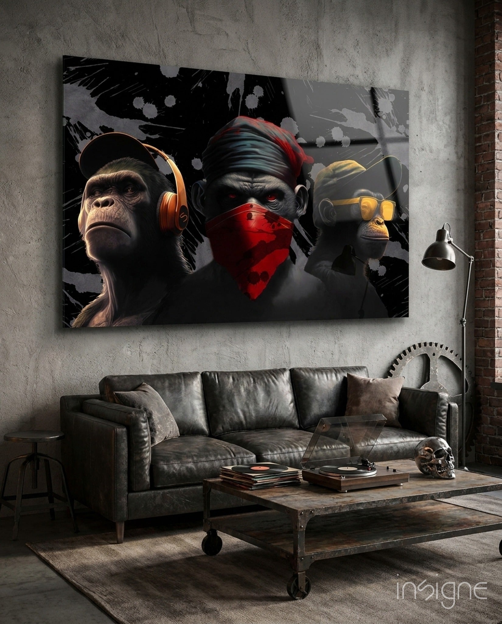 3 Wise Monkeys glass wall art