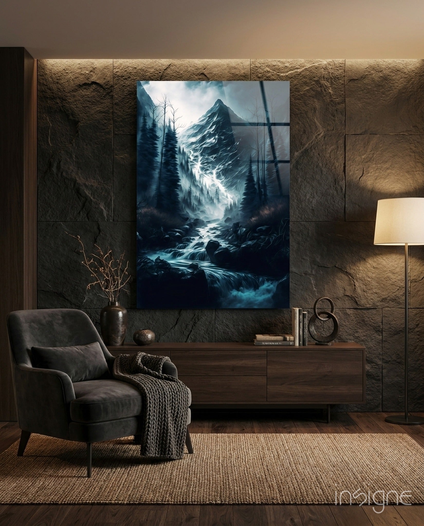 Dreamtopia glass wall art - alpine landscape design