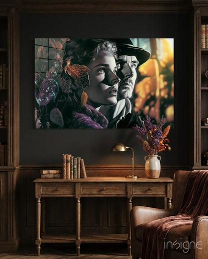 Nostalgic Scenes vintage glass wall art in monochrome and amber