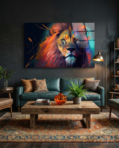 Lion glass wall art - molten rust design